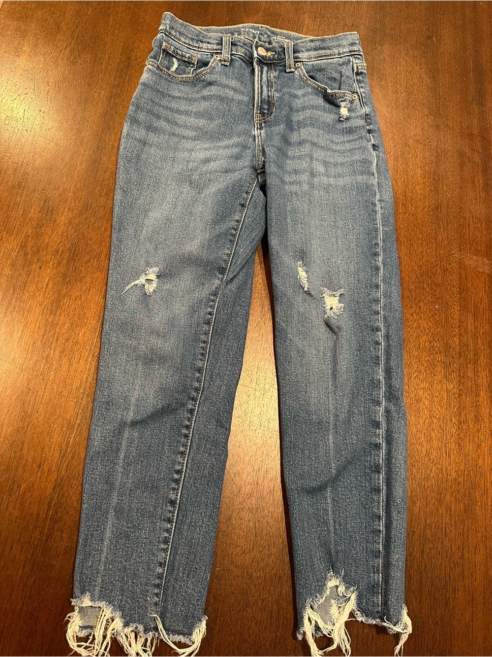 Old Navy Girls Straight High Rise Blue Distressed Denim Jeans Size 14